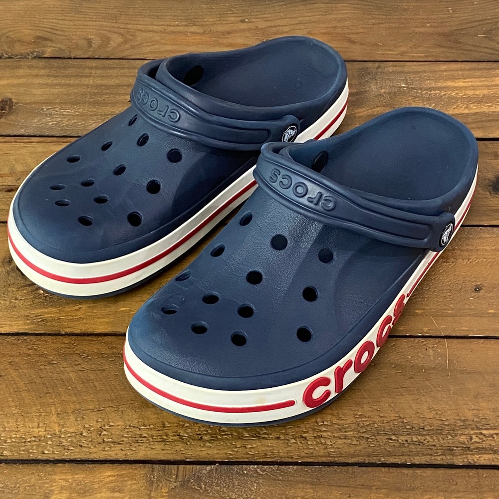 Crocs Bayaband Clogs Navy Blue Red White Unisex Mens 9 Womens 11 Slip On Shoes